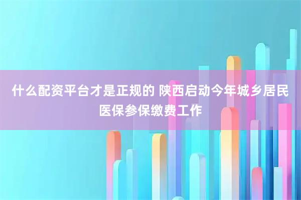 什么配资平台才是正规的 陕西启动今年城乡居民医保参保缴费工作
